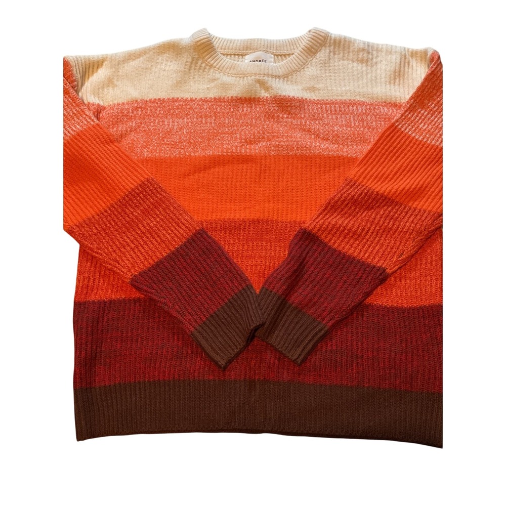 ANDRÉE BY UNIT Striped Crew Neck Sweater Orange‎ Red Brown Size S